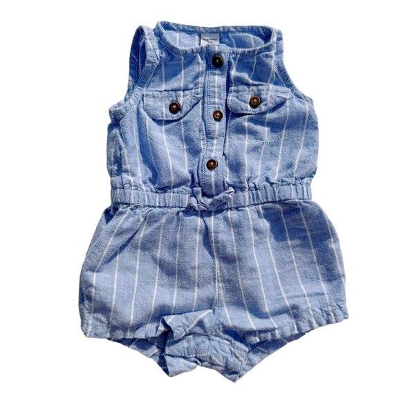 Old Navy Baby Girl Romper Blue Striped Sleeveless 3-6 Months Button Front - Picture 1 of 2